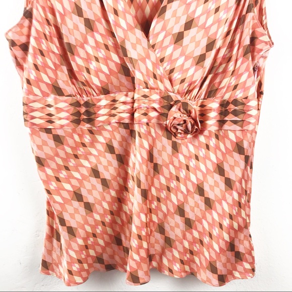Ann Taylor LOFT Silk Top Size 16 Pink Brown Geometric Sleeveless Blouse - Picture 4 of 9